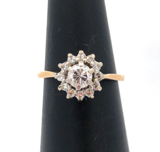 Designer 14K Yellow Gold Round Diamond Halo Engagement Anniversary Ring