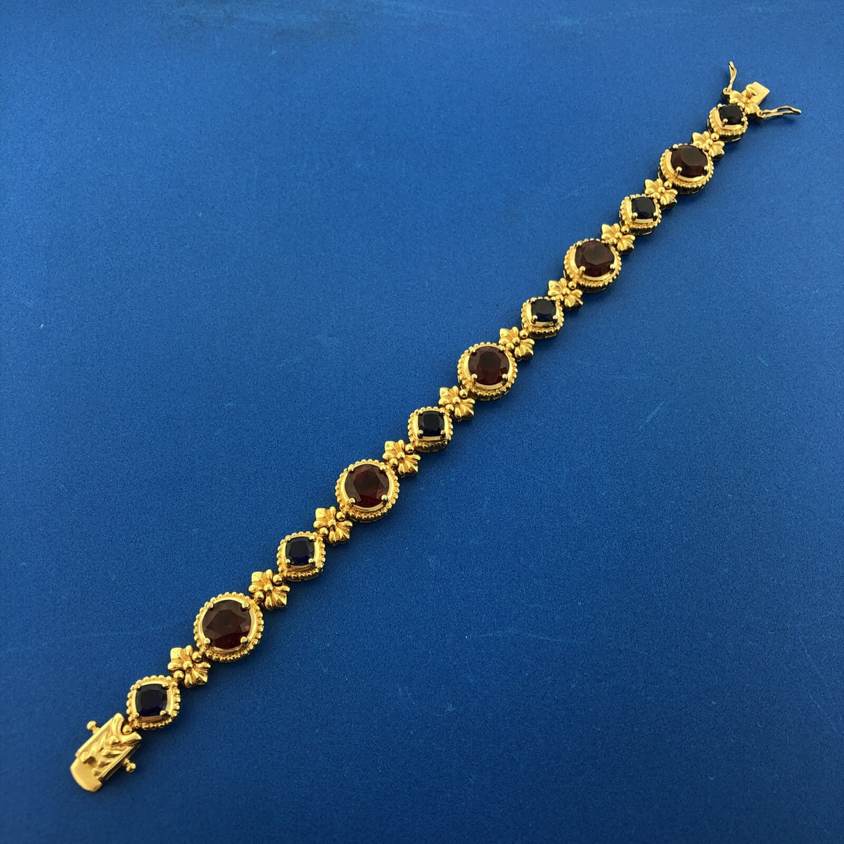 Designer 925 Sterling Silver Vermeil Synthetic Ruby Sapphire Tennis Bracelet