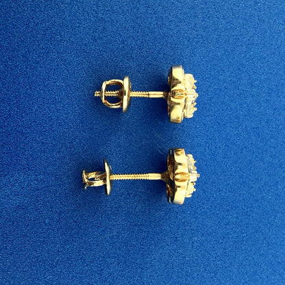 Art Deco 14K Yellow White Gold Diamond Quatrefoil Screw Back Stud Earrings