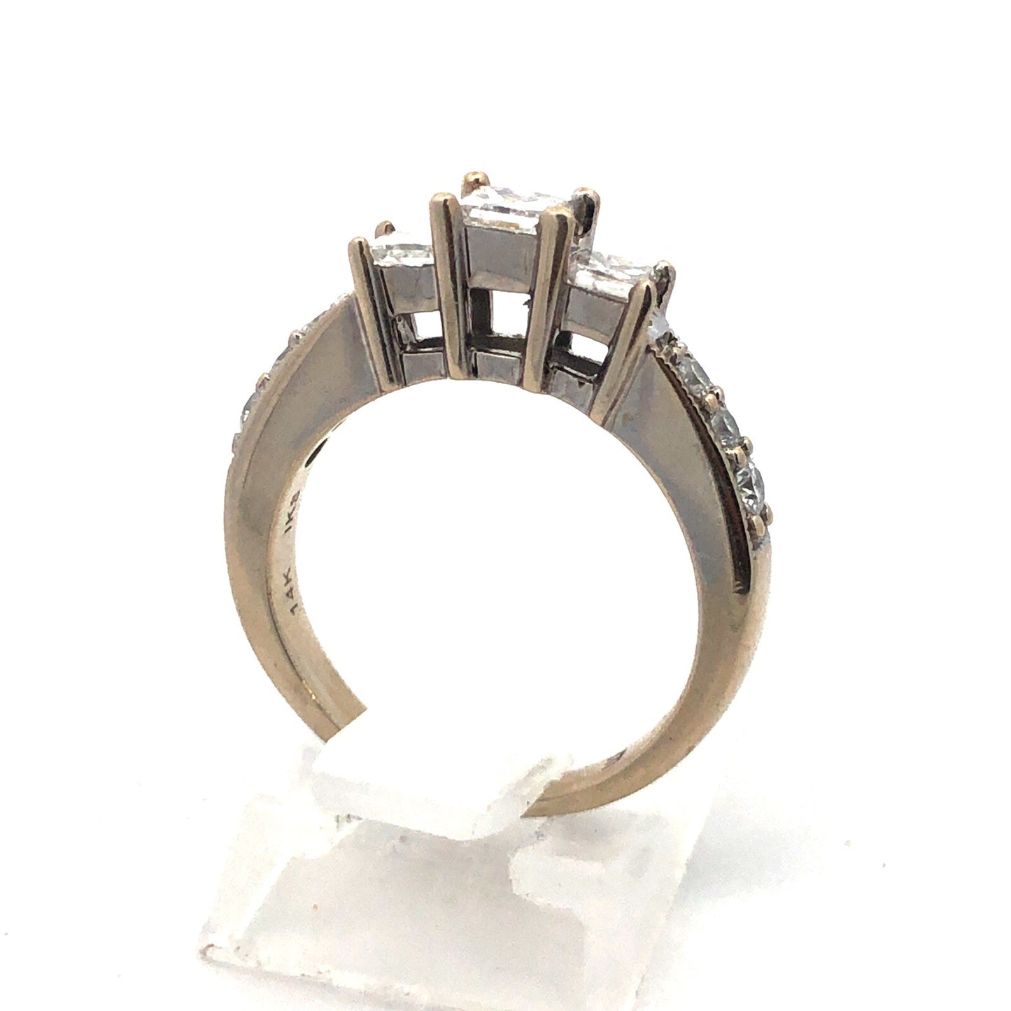 Gorgeous 14k White Gold IKS Triple Princess Diamond Engagement Ring Size 6.25