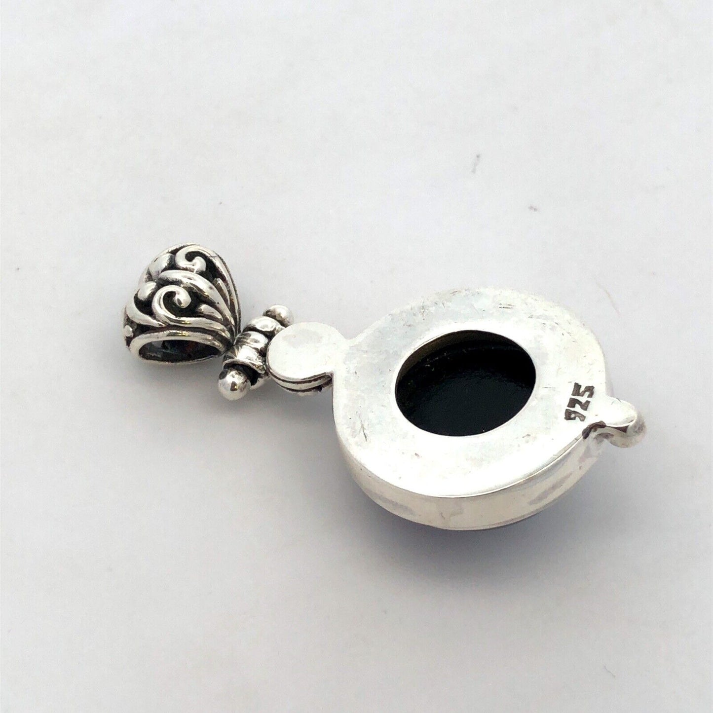 Vintage 925 Sterling Silver Round Purple Green Dichroic Glass Pendant