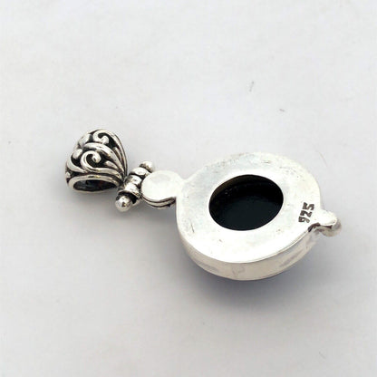 Vintage 925 Sterling Silver Round Purple Green Dichroic Glass Pendant