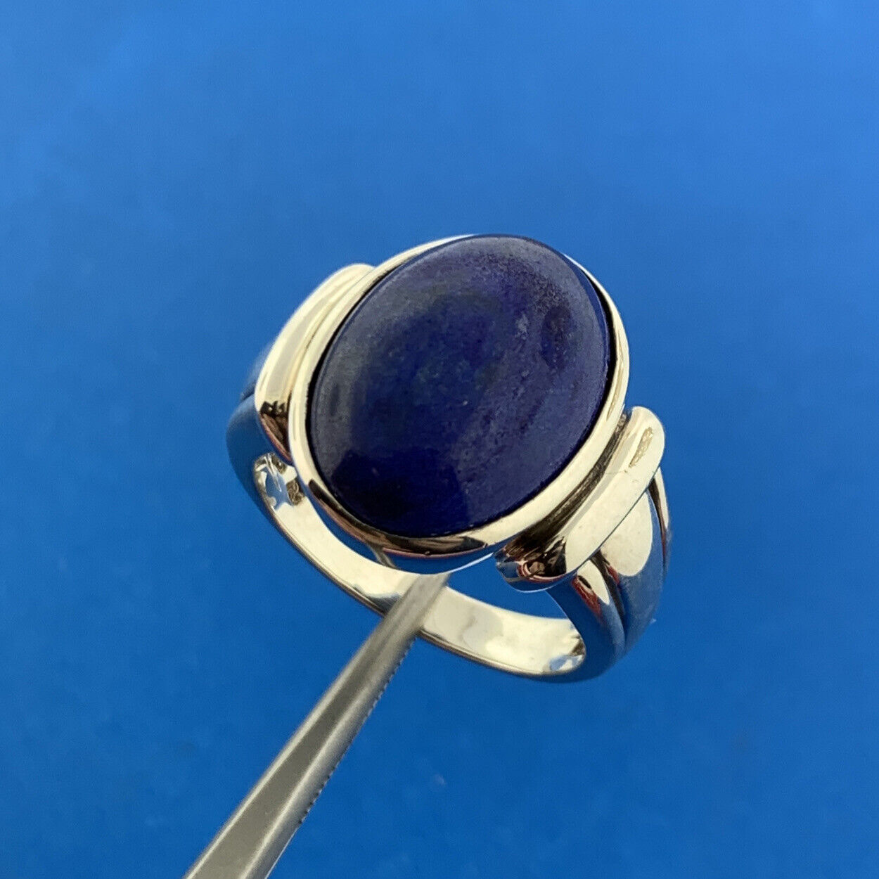 Designer 925 Sterling Silver Lapis Lazuli Cabochon Statement Dome Ring