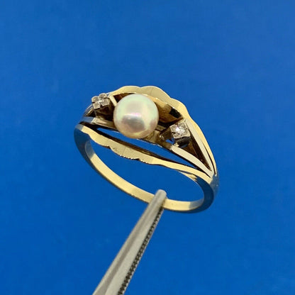 14K Yellow Gold Pearl Diamond Accented June Anniversary Birthstone Occasion Ring