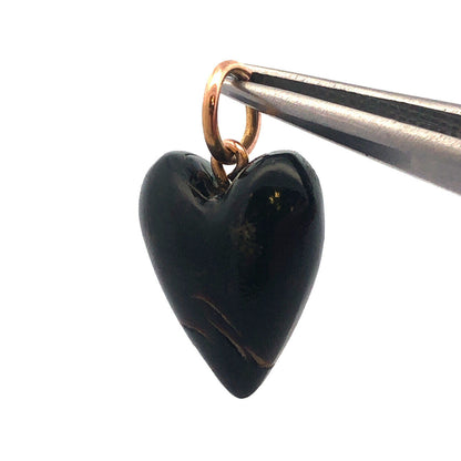 Vintage 10K Yellow Gold Carved Ebony Heart Charm Pendant