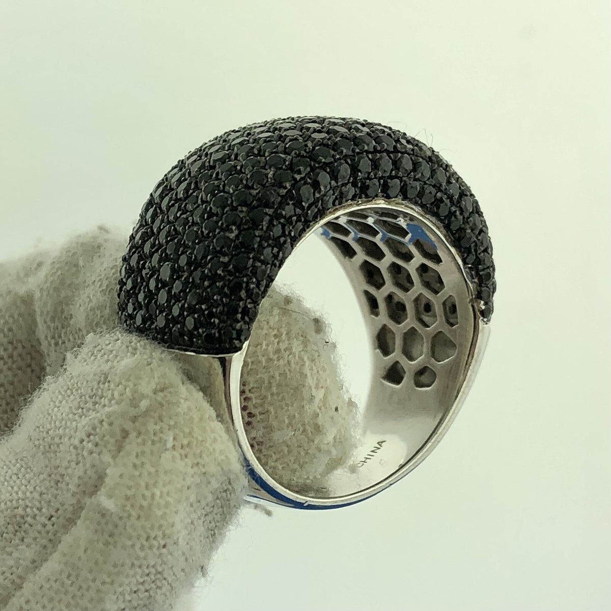 Magnificiant Designer 925 Sterling Silver Pave Black Diamond Statement Dome Ring