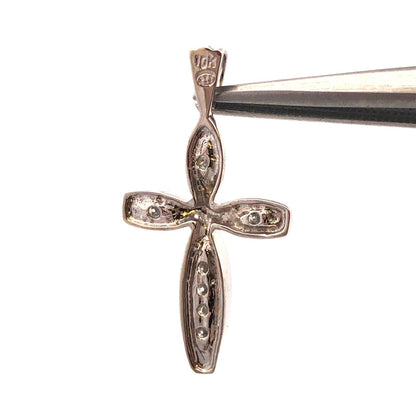 Designer Estate 10K White Gold Round Diamond Cross Religious Drop Pendant