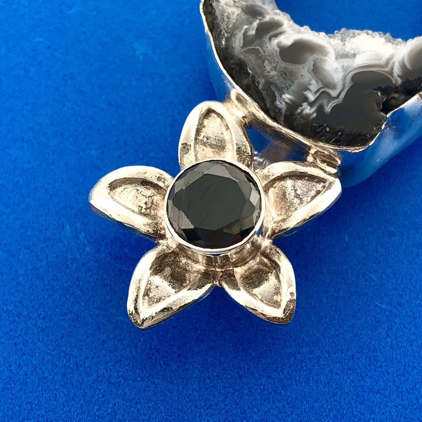 Stunning Sterling Silver 925 Druzy Quartz Black Chartreuse CZ Statement Pendant