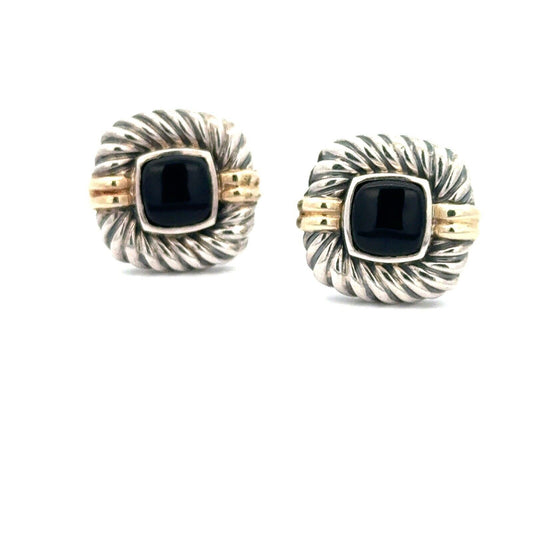 David Yurman 925 Sterling Silver 14K Yellow Gold Onyx Square Men's Cufflinks