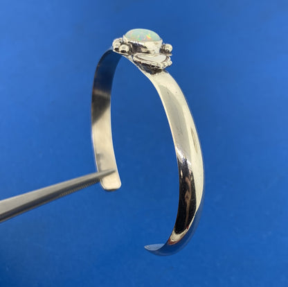 Native American CS Sterling Silver 925 Oval Synthetic Opal Heart Cuff Bracelet