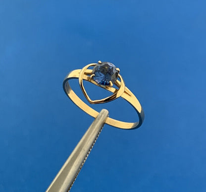 14K Yellow Gold Blue Sapphire Cubic Zirconia CZ Promise Sweetheart Ring