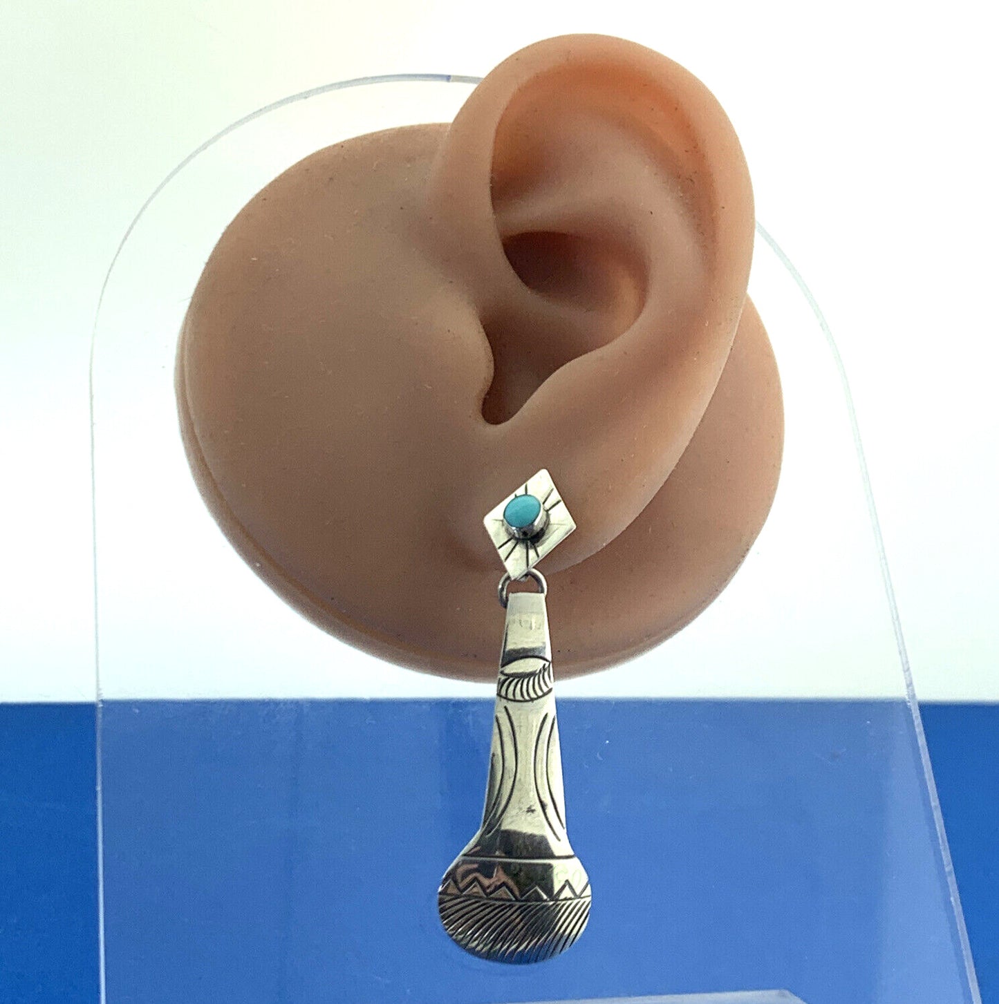 Native American 925 Sterling Silver Turquoise Artisan Concho Dangle Earrings