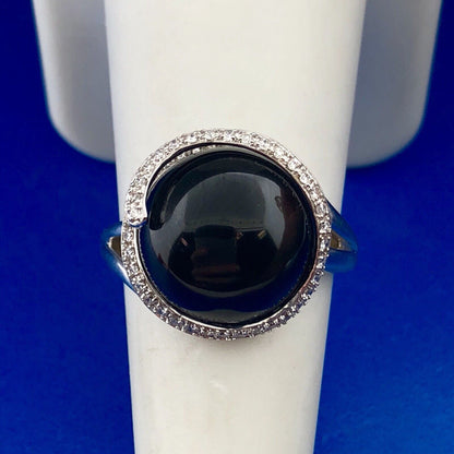 Vintage Modernist 14K White Gold Black Onyx Diamond Snake Swirl Cocktail Ring