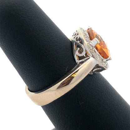 Stunning Designer 14K White Gold Citrine Diamond Cushion Cut Halo Ring Size 6.5