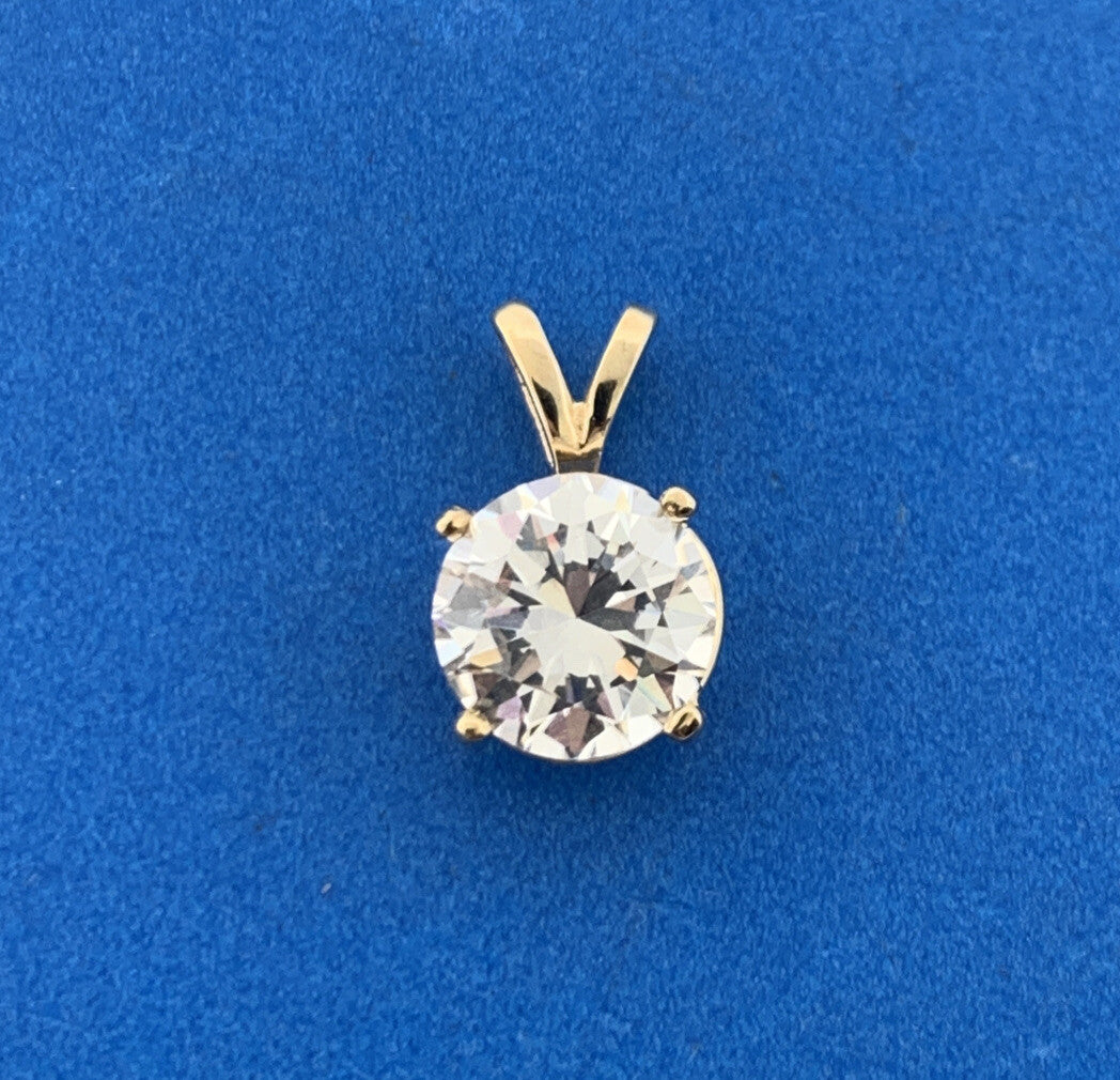 14K Yellow Gold Brilliant Round Cubic Zirconia CZ Solitaire Pendant  2 Carat