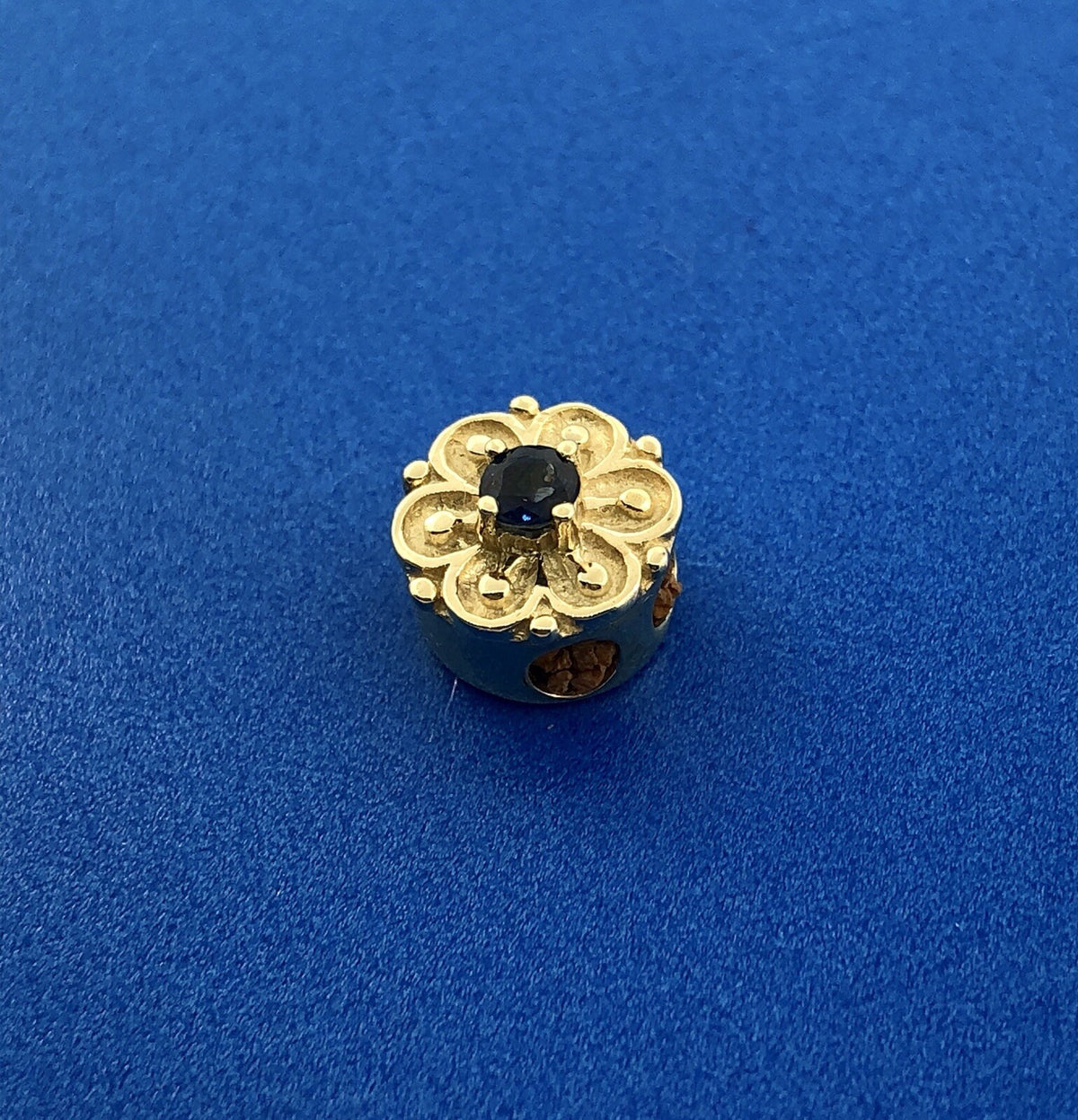 Designer DDH 10K Yellow Gold Sapphire Flower September Slide Bracelet Charm