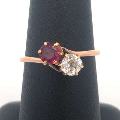 Stunning 14K Yellow Gold Diamond Ruby Duo Engagement Anniversary Cocktail Ring