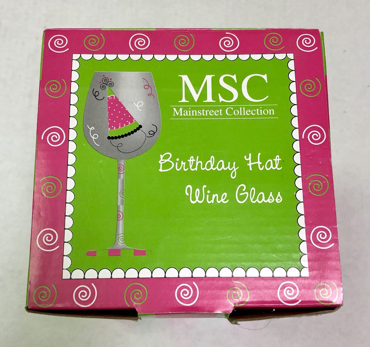 Main Street Collection MSC Hand Painted Birthday Hat Red Wine Glass New In Box