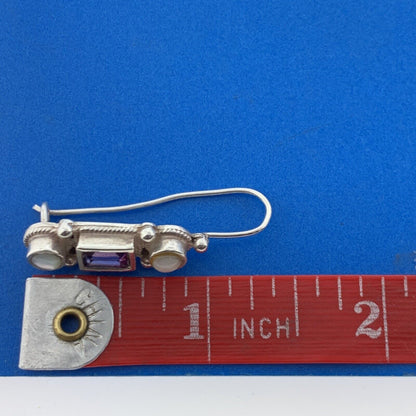 Designer Sterling Silver Amethyst Mother Of Pearl February Slide Hook Earrings