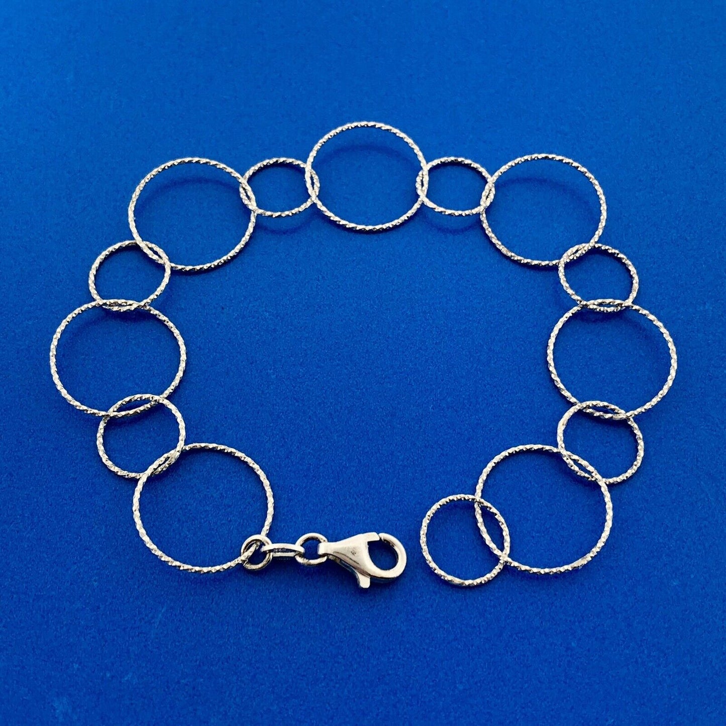 Designer MM Italy Sterling Silver Diamond Cut Interlocking Circle Link Bracelet