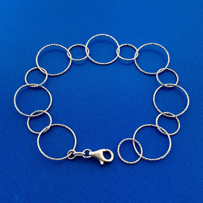 Designer MM Italy Sterling Silver Diamond Cut Interlocking Circle Link Bracelet