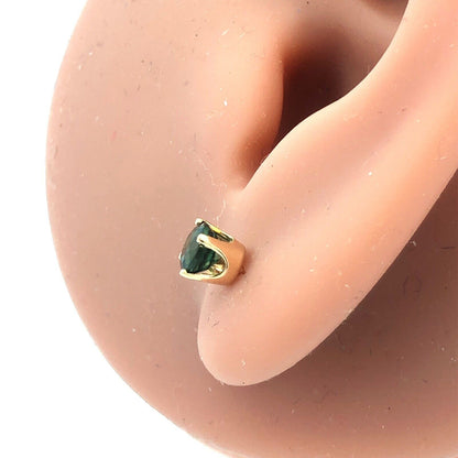 Lovely 14k Yellow Gold Round Cut Green Amethyst Stud Earrings w/ Friction Backs