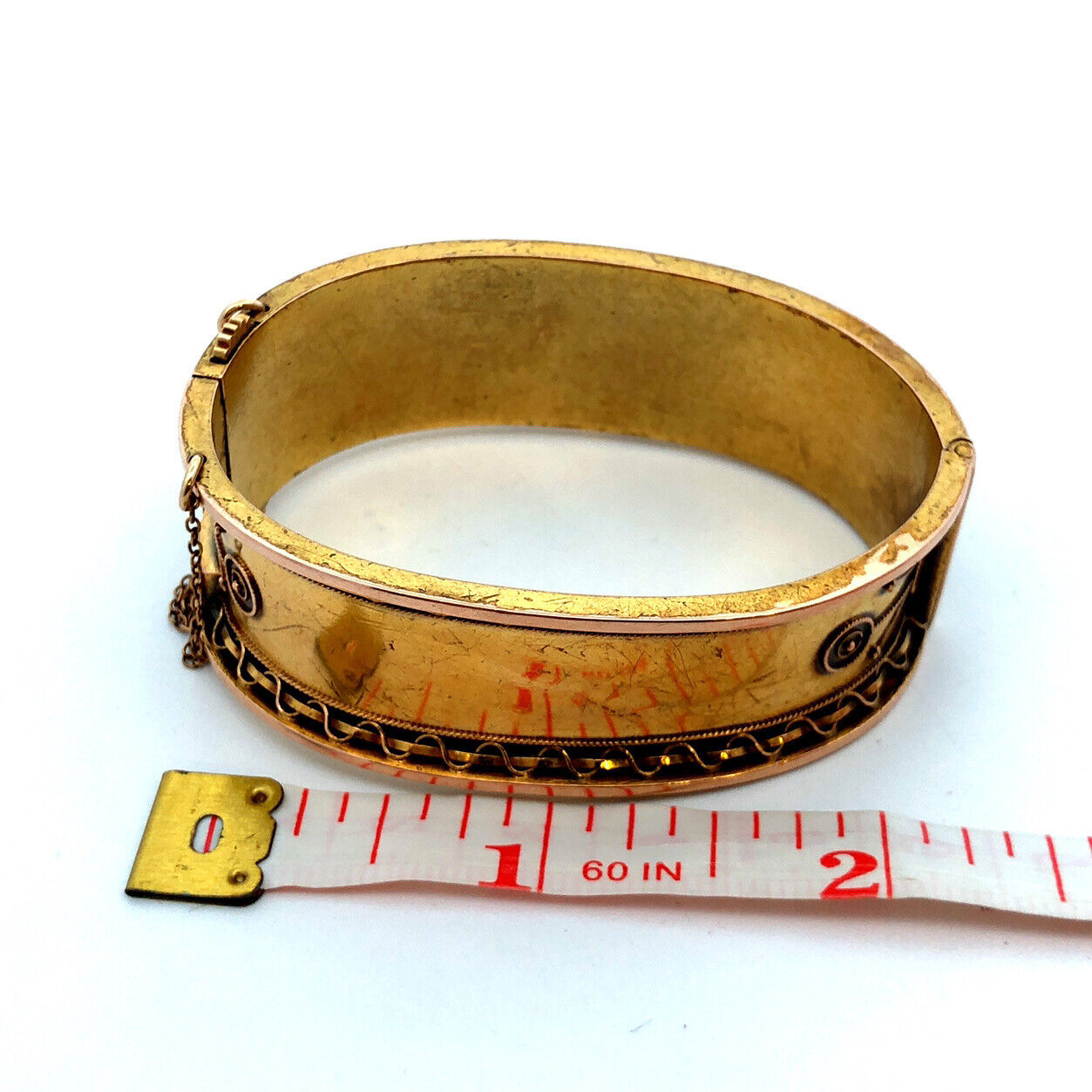 Victorian 14K Yellow Gold Artistic Hinged Cuff Bracelet