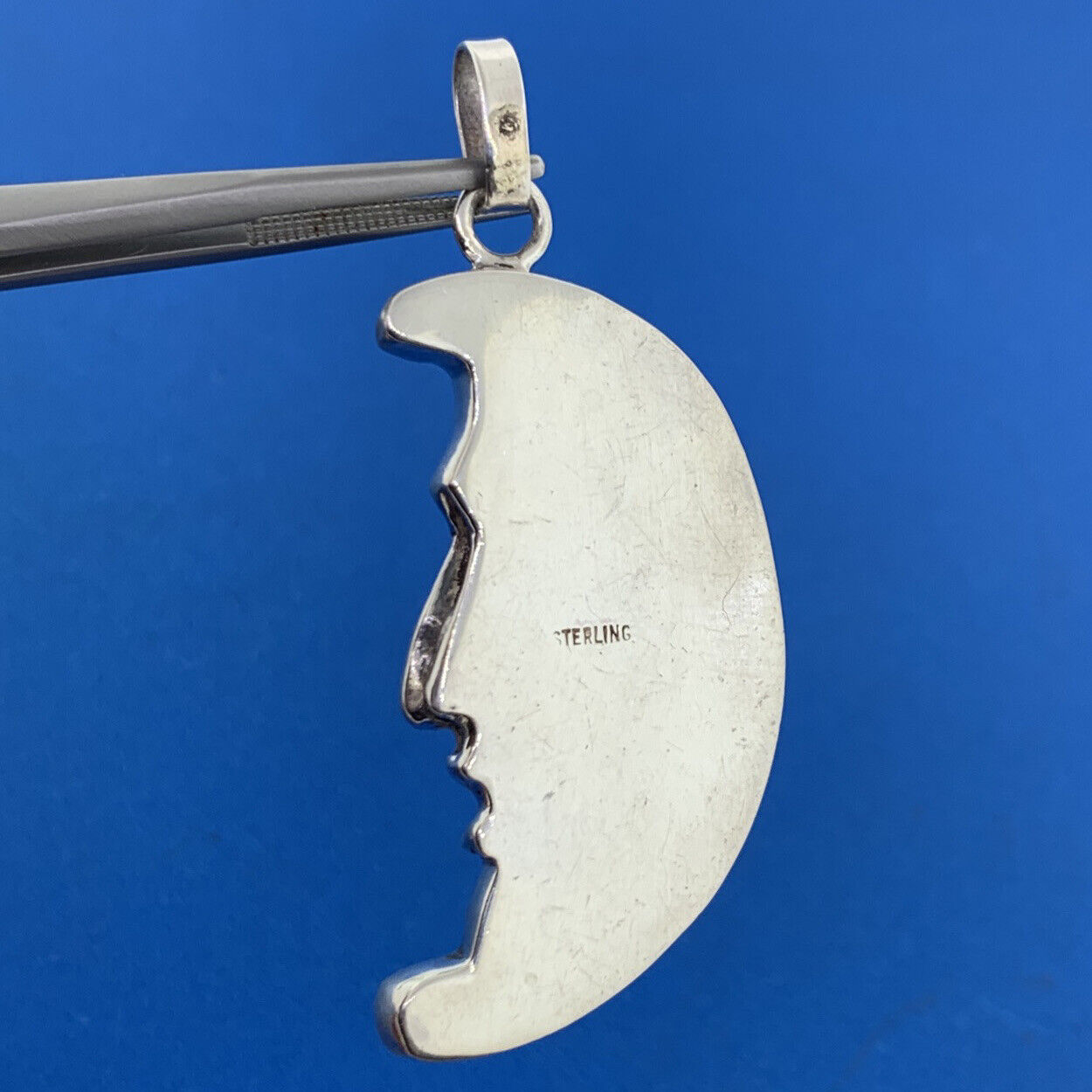 Designer 925 Sterling Silver Man In The Moon Crescent Statement Pendant