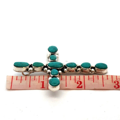 Estate 925 Sterling Silver Oval Turquoise Bezel Large Cross Statement Pendant