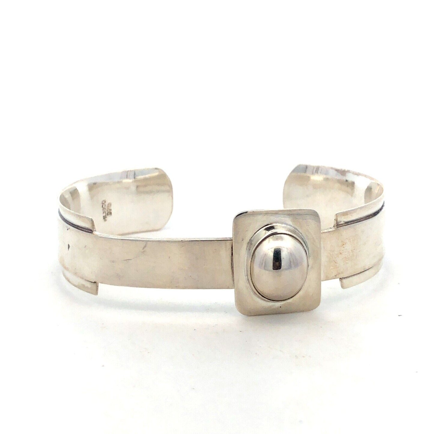 Vintage Mexico 925 Sterling Silver Modernist Open Back Cuff Bracelet