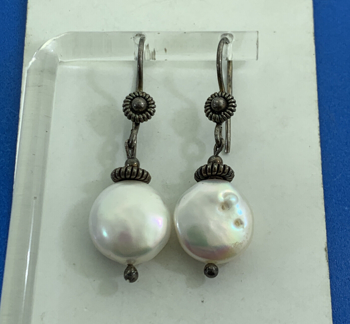 Vintage 925 Sterling Silver Pearl Hook Dangle Drop Earrings
