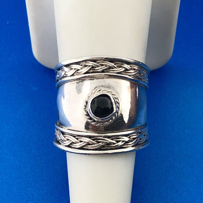 Vintage Estate Sterling Silver 925 Cabochon Onyx Cigar Statement Ring Size 8