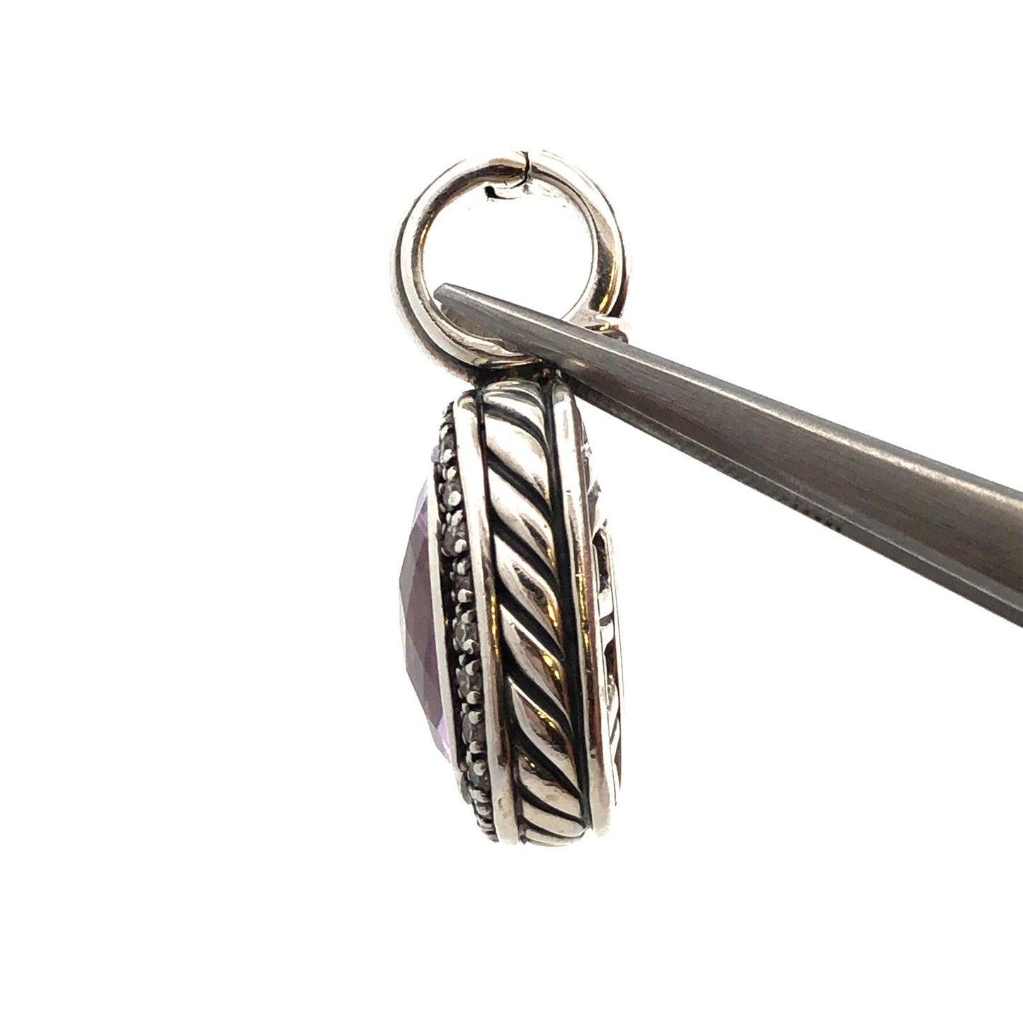 David Yurman 925 Sterling Silver Amethyst Diamond Halo Albion Enhancer Pendant