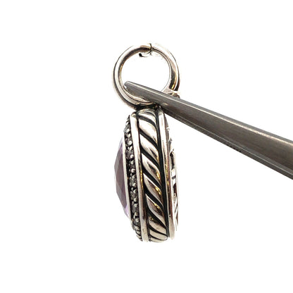 David Yurman 925 Sterling Silver Amethyst Diamond Halo Albion Enhancer Pendant