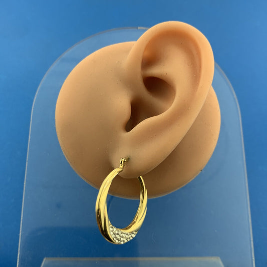 Designer Sterling Silver Vermeil Gold Toned Cubic Zirconia Ribbed Hoop Earrings