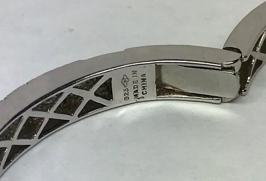 Designer Sterling Silver 925 Diamond Filigree Open Work Hinged Cuff Bracelet