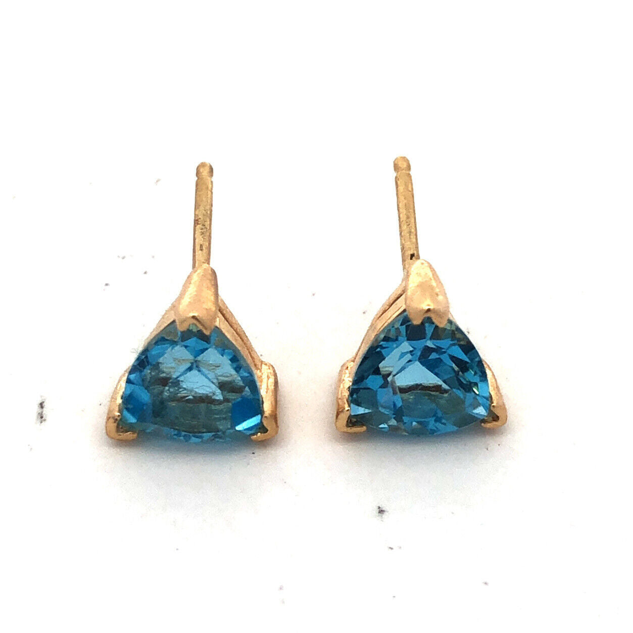 14K Yellow Gold Trillion Blue Topaz Trillion December Anniversary Stud Earrings