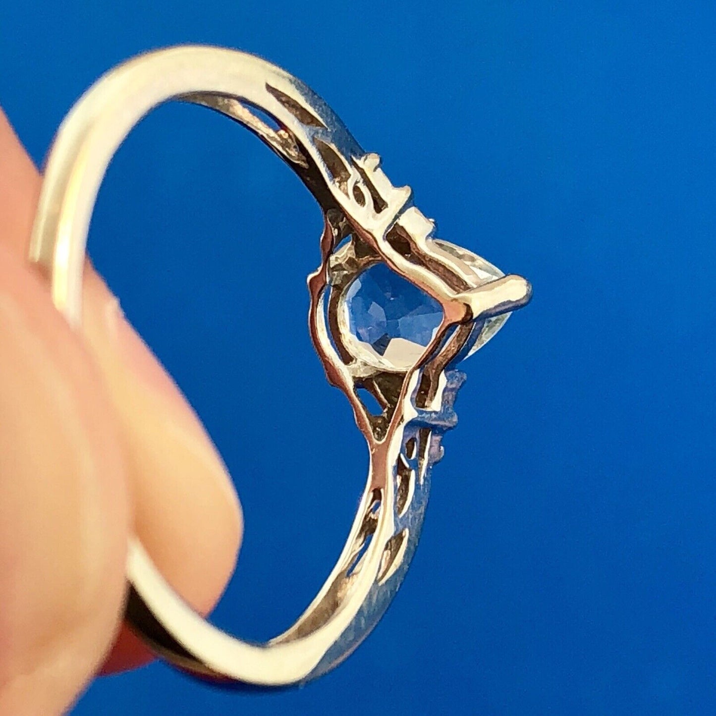 Designer 10K White Gold Blue Tourmaline Diamond Anniversary Cocktail Ring