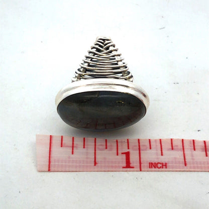 Designer YS India 925 Sterling Silver Oval Labradorite Wire Wrap Statement Ring