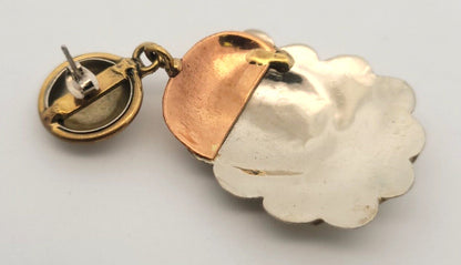 Vintage Mexico Silver Tone Copper Brass Santa Brooch/Pendant Earrings 3 Pc Set