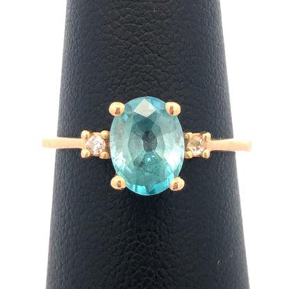 14k Yellow Gold Oval Blue Topaz Ring with Diamond Accents