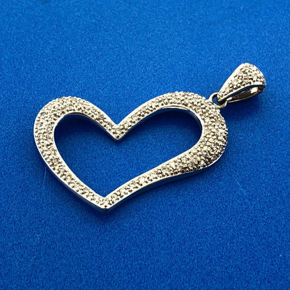 Designer 14K White Gold Diamond Modernist Heart Anniversary Valentine Pendant