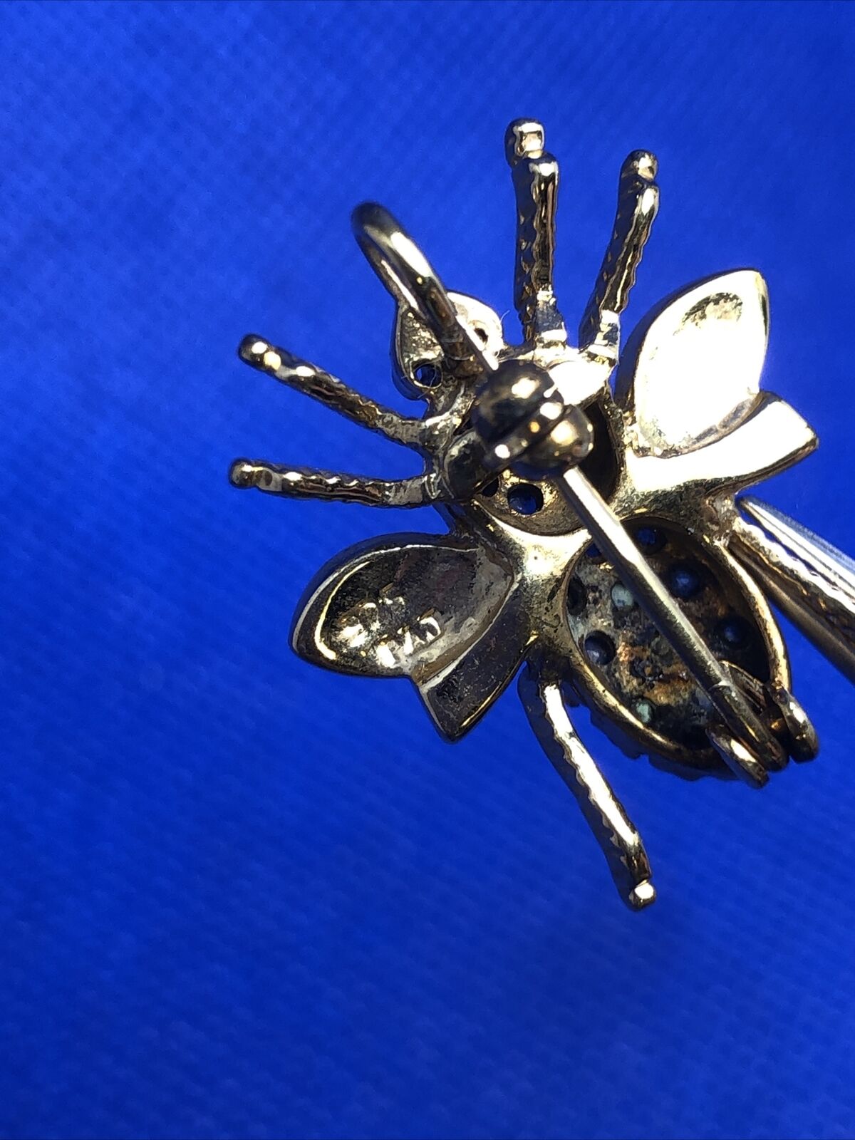 Designer PAT 926 Sterling Silver Vermeil CZ Blue Sapphire Insect Pendant Brooch