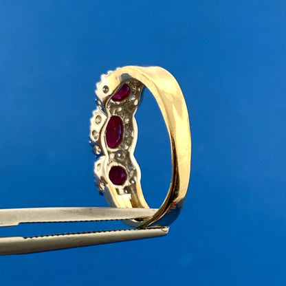 Designer 14k Yellow Gold Oval Round Cut Red Ruby Diamond Accent Ring Size 5