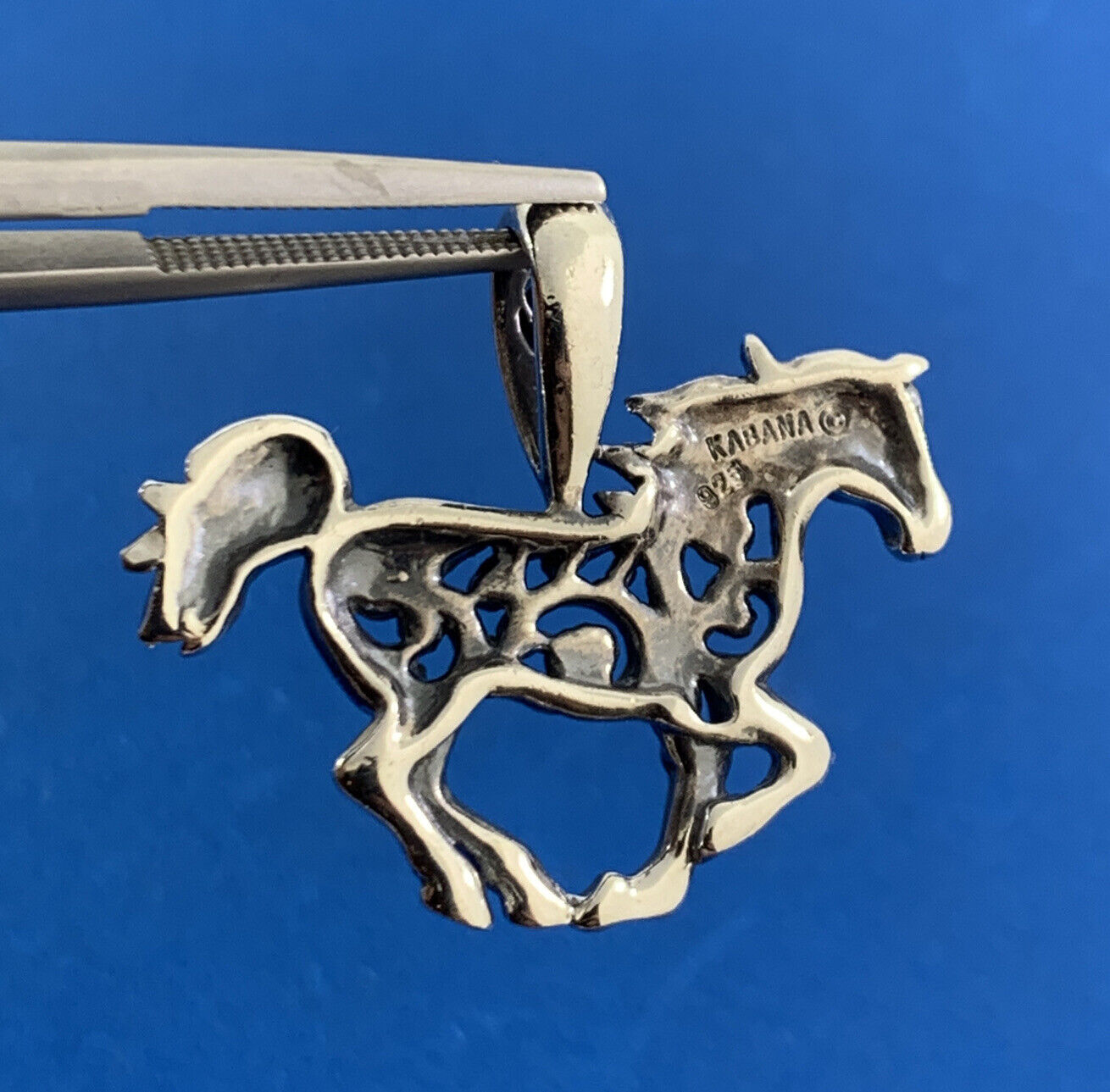 Kabana 925 Sterling Silver Open Work Scroll Running Horse Pendant
