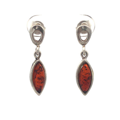 Designer 925 Sterling Silver Marquise Amber Cabochon Dangle Drop Stud Earrings