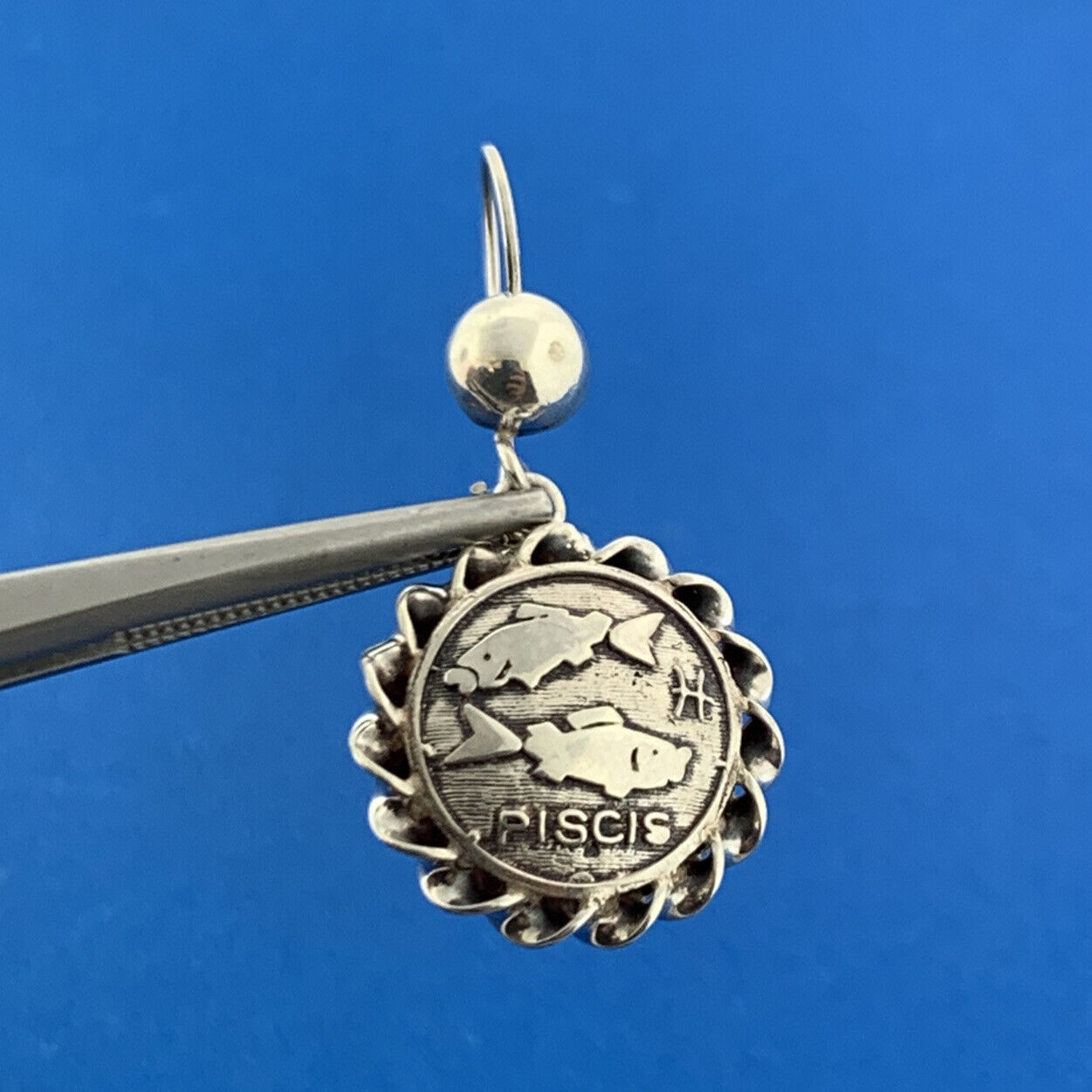 Mid Century Mexico 925 Sterling Silver Piscis Astronomy Drop Dangle Earrings