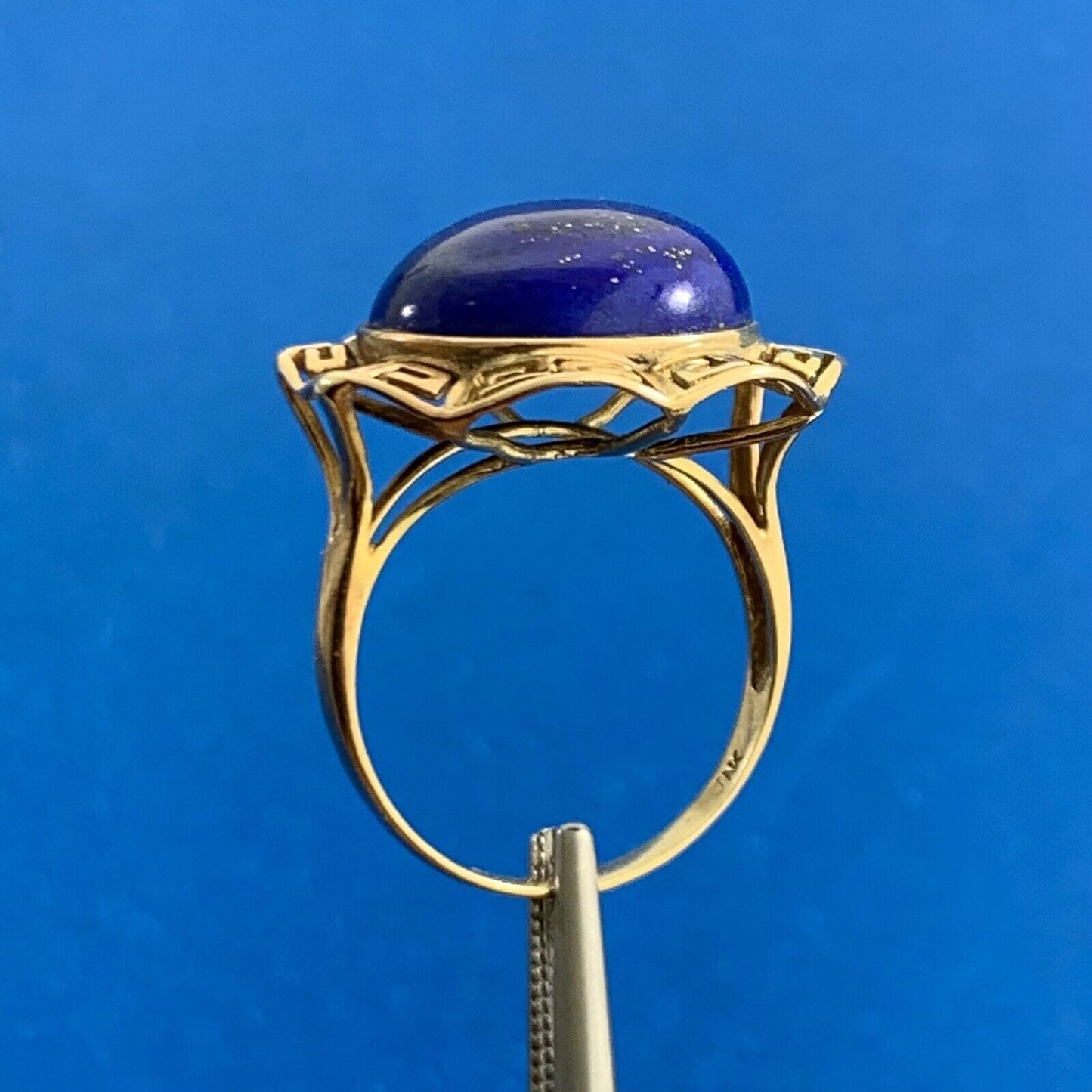 Designer 14K Yellow Gold Lapis Lazuli Cabochon Statement Cocktail Ring