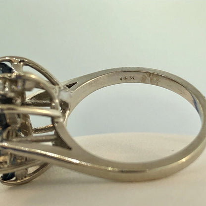 Vintage 14K White Gold Diamond Sapphire Waterfall September Anniversary Ring