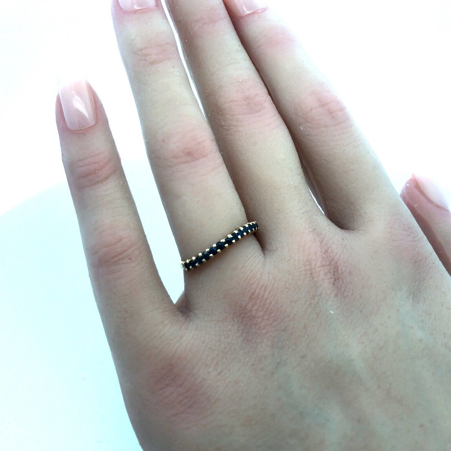 Designer 14K Yellow Gold Blue Sapphire Stackable Wave Band Ring